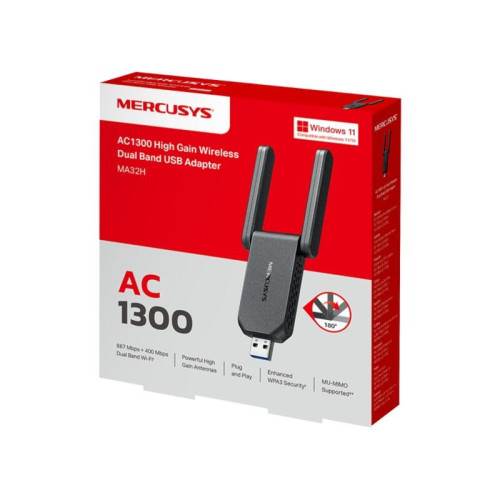 Сетевой адаптер Wi-Fi Mercusys MA32H AC1300 USB 3.0 (ант.внеш.несъем.) 2ант.