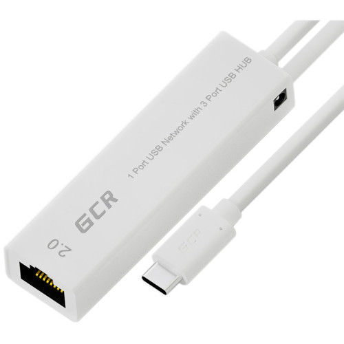 Greenconnect USB 3.1 Type C -> Ethernet RJ-45 F Lan Card + USB 2.0-разветвитель на 3 порта, сетевой адаптер, белый, GCR-UC2CL02