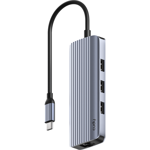 Концентратор USB/ 6-IN-1 USB Hub, Aluminium housing,1 USB-C 3.0 5Gbps male connecter with 25cm cable, 1x 4K@60Hz HDMI Port, 1 Gigabit Ethernet port, 3 USB-A 3.0 5Gbps Port, 1 USB-C power input Ports(5V/2A max),  compatible with MacBook, Mac Pro, Mac mini,