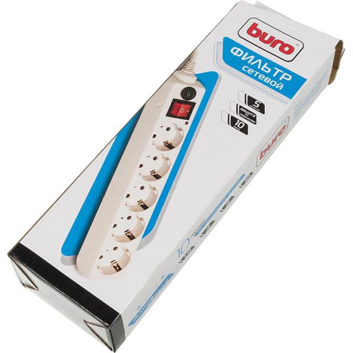 Сетевой фильтр Buro 500SH-1.8-W 1.8м (5 розеток) белый (коробка)