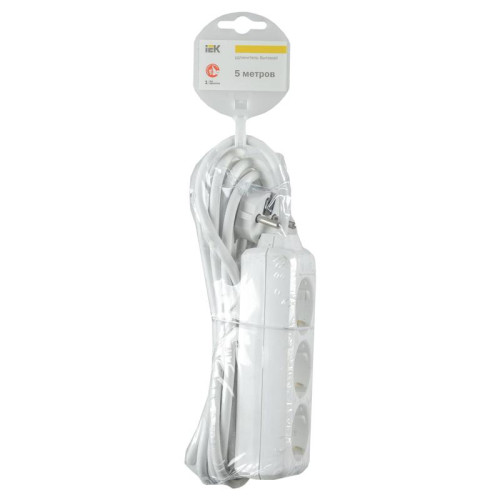 Сетевой удлинитель IEK У03К 5м (3 розетки) белый (пакет ПЭ)