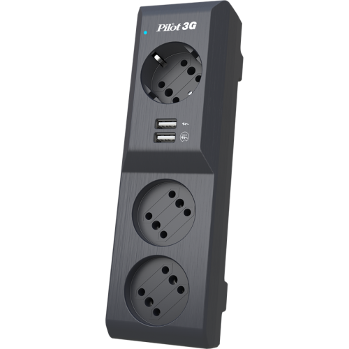 Сетевой фильтр/ Surge protector Pilot 3G 3xGP euro outlets, 10А/2.2кВа, 2xUSB, 5m, grafit