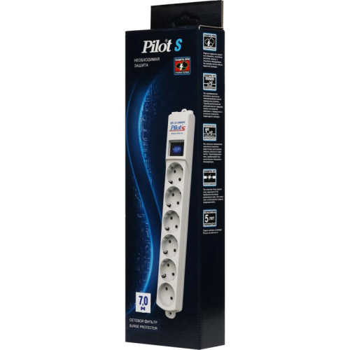 Сетевой фильтр Pilot S 7м (6 розеток) белый (коробка)