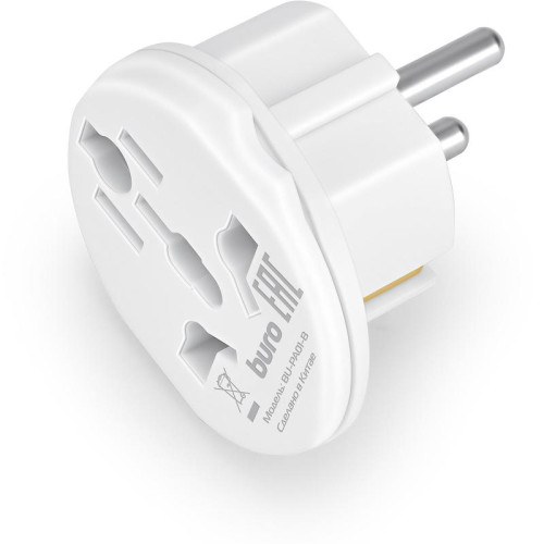 Адаптер-переходник Buro BU-PA01-W (1 розетка) белый (пакет ПЭ)