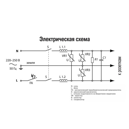 Фильтр-удлинитель Power Cube PRO, 5,0 м 6 розеток, LC контур, 16А/3,5кВт