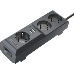 Сетевой фильтр/ Surge protector Pilot 3G 3xGP euro outlets, 10А/2.2кВа, 2xUSB, 1.8m, grafit