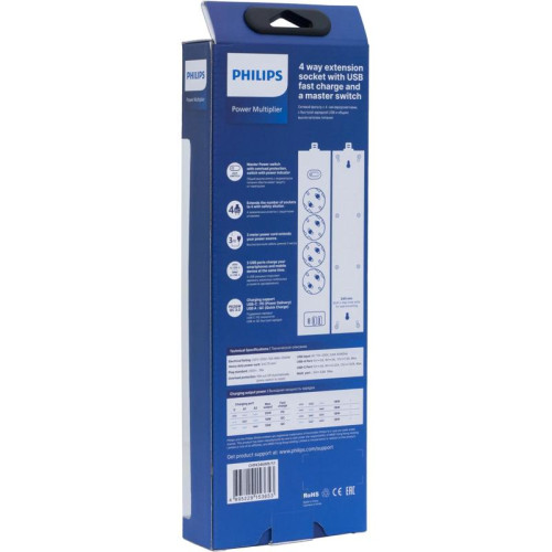 Сетевой фильтр Philips CHP4346WB/51 3м (4 розетки) белый (коробка)