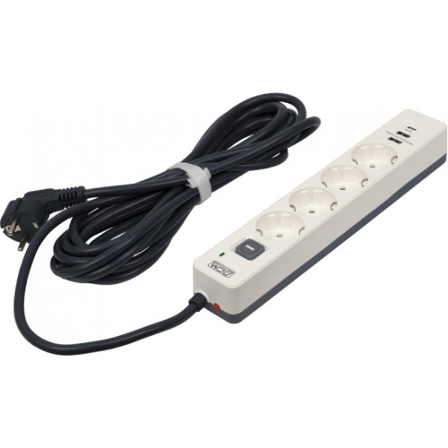 Сетевой фильтр Powercom SP-01 USB2A1CW 3,0М 3.0м (4 розетки) белый/серый (коробка)