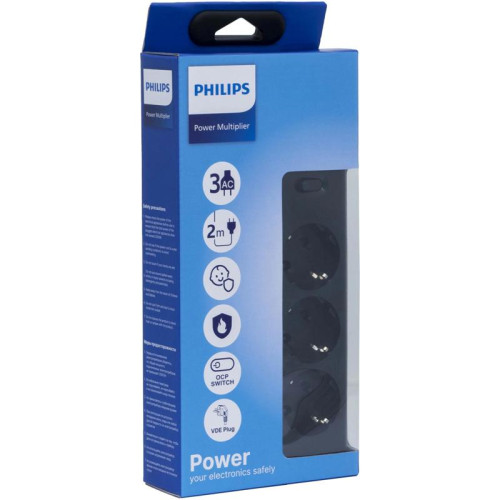 Сетевой фильтр Philips CHP2135BA/51 2м (3 розетки) черный (коробка)