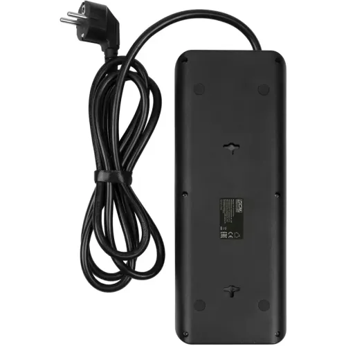 Сетевой фильтр-удлинитель/ PowerCom SP-10 USB2A1CB 1.8M, 10 розеток, черный, 16А, 4кВт, 204Дж, защитные шторки, защита от КЗ, перегрузки и импульсных помех, один порт USB-C(PD20W) и два USB-A(QC3.0) суммарной мощностью 15Вт, кабель 3x1 мм2, ШхГхВ 268х105х