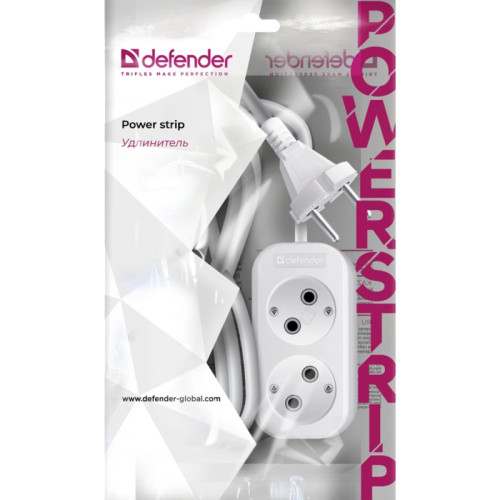 Сетевой удлинитель Defender B220 2м (2 розетки) белый (пакет ПЭ)