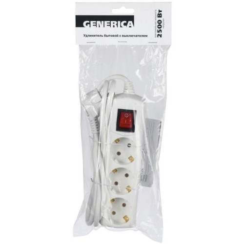 Сетевой удлинитель IEK У03В 3м (3 розетки) белый (пакет ПЭ)