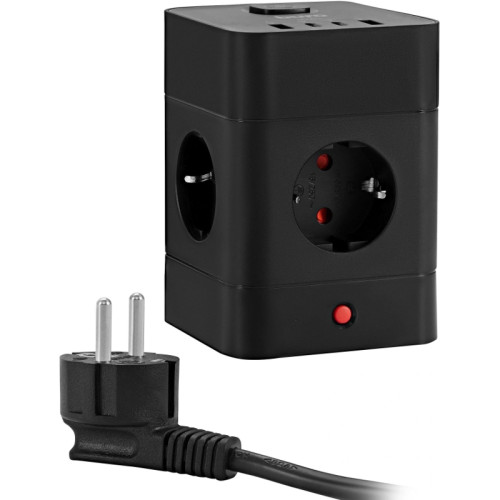 Сетевой удлинитель Buro BU-PTE4.1UC-Plus-B 1.5м (4 розетки) черный (пакет ПЭ)