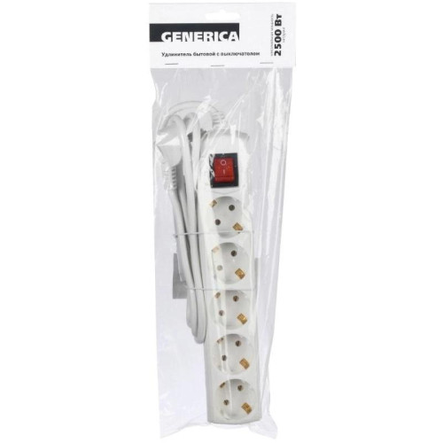 Сетевой удлинитель IEK У05В 5м (5 розеток) белый (пакет ПЭ)