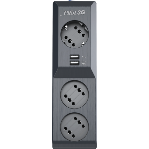 Сетевой фильтр/ Surge protector Pilot 3G 3xGP euro outlets, 10А/2.2кВа, 2xUSB, 5m, grafit