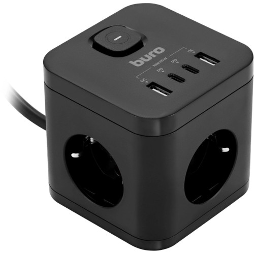 Сетевой удлинитель Buro BU-PC3.1UС-Plus-B 1.5м (3 розетки) черный (пакет ПЭ)