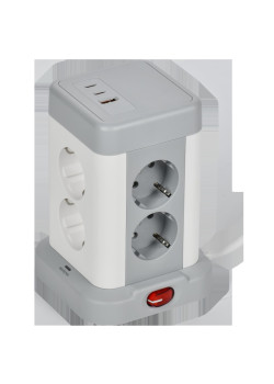 Удлинитель/ DOMINIC Удлинитель У08K 8 мест 2P+PE 1,5м 3х1,0мм2 16А/250В USB A+C 20Вт серый IEK
