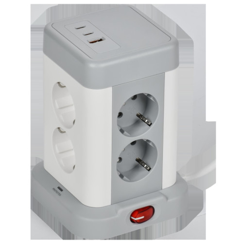 Удлинитель/ DOMINIC Удлинитель У08K 8 мест 2P+PE 1,5м 3х1,0мм2 16А/250В USB A+C 20Вт серый IEK