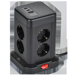 Удлинитель/ DOMINIC Удлинитель У08K 8 мест 2P+PE 1,5м 3х1,0мм2 16А/250В USB A+C 20Вт черный IEK