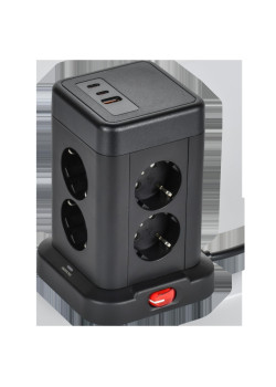 Удлинитель/ DOMINIC Удлинитель У08K 8 мест 2P+PE 1,5м 3х1,0мм2 16А/250В USB A+C 20Вт черный IEK