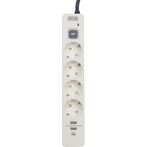 Сетевой фильтр Powercom SP-01 USB2A1CW 3,0М 3.0м (4 розетки) белый/серый (коробка)