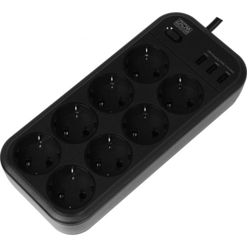 Сетевой фильтр Powercom SP-08 USB03AB 1.8м 1.8м (8 розеток) черный (коробка)