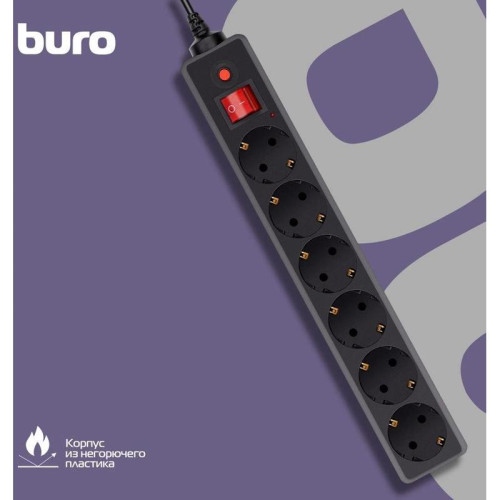 Сетевой фильтр Buro 600SH-16-3-B 3м (6 розеток) черный (коробка)