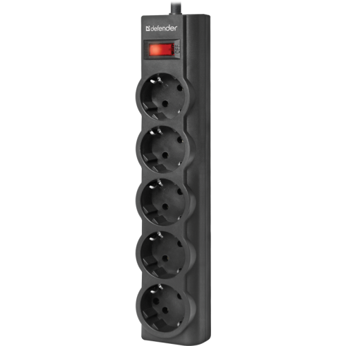 Сетевой фильтр Defender ES largo 5,0 м, черный, 5 розеток (пакет)