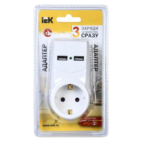 Адаптер-переходник IEK Т-01/01 (1 розетка) белый (блистер)