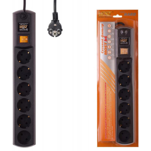 Сетевой фильтр Most H6 2м (6 розеток) черный (коробка)
