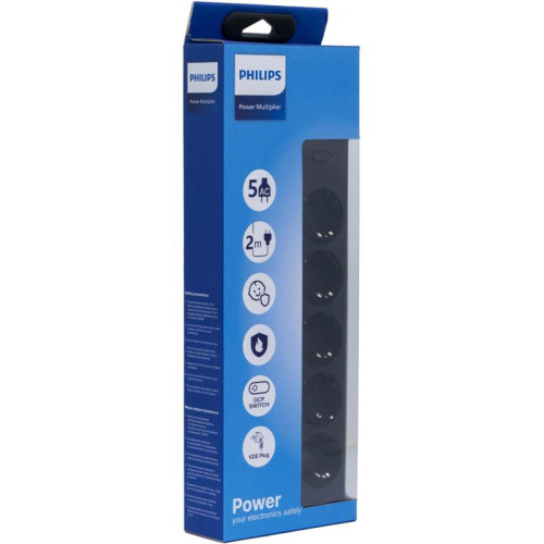 Сетевой фильтр Philips CHP2155BA/51 2м (5 розеток) черный (коробка)