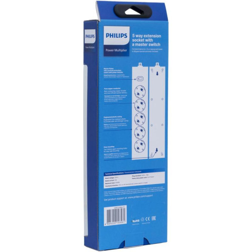 Сетевой фильтр Philips CHP2155BA/51 2м (5 розеток) черный (коробка)