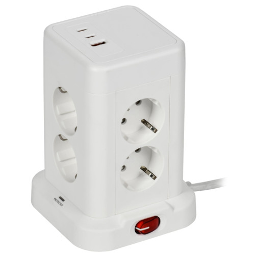 Удлинитель/ DOMINIC Удлинитель У08K 8 мест 2P+PE 1,5м 3х1,0мм2 16А/250В USB A+C 20Вт белый IEK