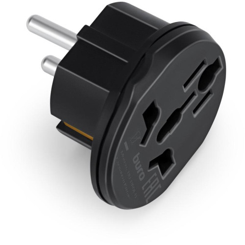 Адаптер-переходник Buro BU-PA01-B (1 розетка) черный (пакет ПЭ)