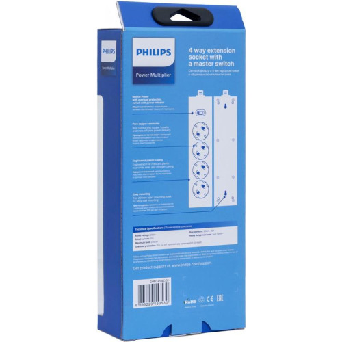 Сетевой фильтр Philips CHP2145WC/51 5м (4 розетки) белый (коробка)