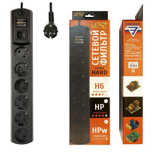 Сетевой фильтр Most HPw 2м (6 розеток) черный (коробка)