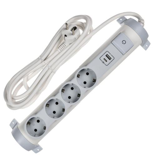 Удлинитель/ COMFORT Удлинитель У04К 4 места 2P+PE 3м 3х1,5мм2 16А USB A+C 20Вт белый Удлинитель/ COMFORT Удлинитель У04К 4 места 2P+PE 3м 3х1,5мм2 16А USB A+C 20Вт белый
