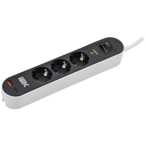 Фильтр сетевой/ Фильтр сетевой СФ-03К 16А USB A+C 20Вт 3м 3х1,5мм2 черный