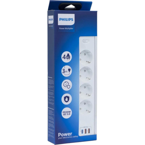 Сетевой фильтр Philips CHP4346WB/51 3м (4 розетки) белый (коробка)