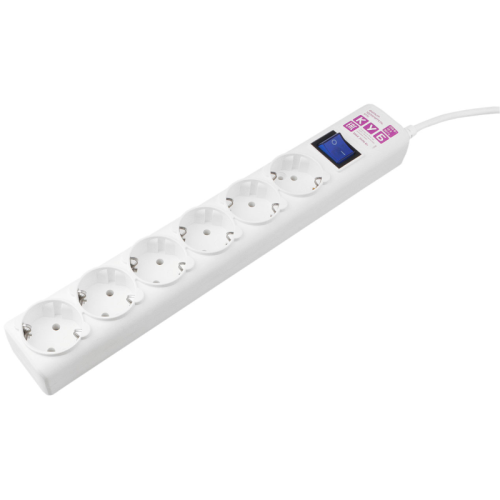 Фильтр-удлинитель Power Cube 1,9 м 6 розеток с заземлением (белый) 16А/3,5кВт/ Surge protector Power Cube 1,9 m 6 outlets (white) 16A / 3,5kVt