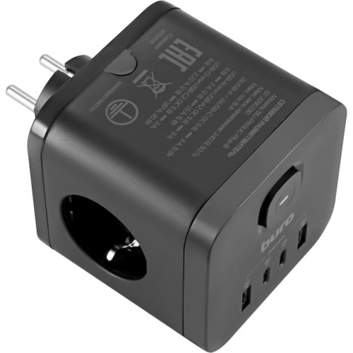 Сетевой разветвитель Buro BU-PW3UC-Plus-B (3 розетки) черный (пакет ПЭ)