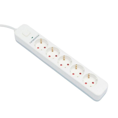 Сетевой фильтр Гарнизон EPS-5-W-2 белый, 5 розеток, 10А, кабель 2м, ур.защиты 2+, пакет