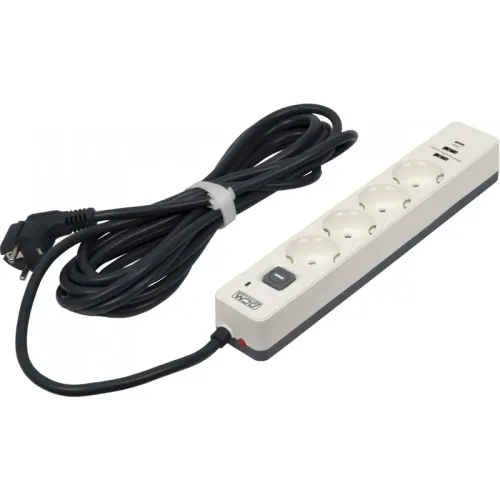Сетевой фильтр-удлинитель/ PowerCom SP-01 USB2A1CW 3.0M, 4 розетки, белый, 16А, 4кВт, 380Дж, защитные шторки, защита от КЗ, перегрузки, ВЧ и импульсных помех, один порт USB-C(PD20W) и два USB-A(QC3.0) суммарной мощностью 24Вт, кабель 3x1.5 мм2, ШхГхВ 281х