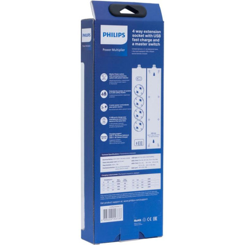 Сетевой фильтр Philips CHP8246WB/51 3м (4 розетки) белый (коробка)