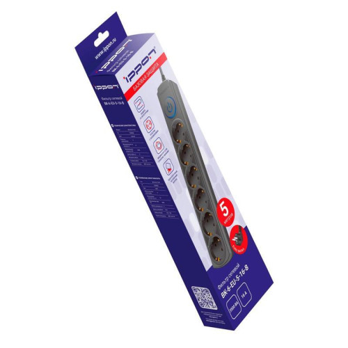 Сетевой фильтр Ippon BK-6-EU-5-16-B 5м (6 розеток) черный (коробка)