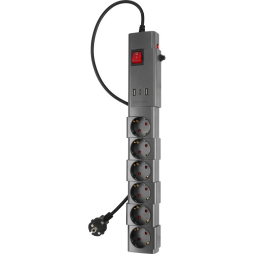Сетевой фильтр Buro 600SPro-16-1.8-USB-G 1.8м (6 розеток) графитовый (коробка)
