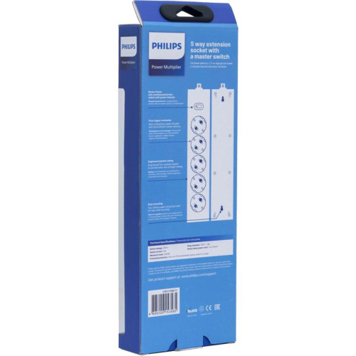 Сетевой фильтр Philips CHP2155BB/51 3м (5 розеток) черный (коробка)