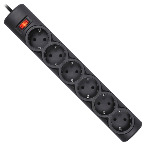 Сетевой фильтр Defender DFS 153 3 м, черный, 6 розеток/ Surge Protector Defender DFS 153 3m, black, 6 outlets