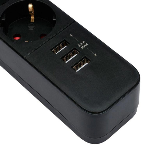 Сетевой фильтр Гарнизон EPS-4-U3-B-2 черный, 4 розетки 220В, 10А, 3 розетки USB-A 5В, кабель 2м, ур.защиты 2+, пакет