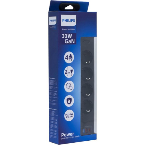 Сетевой фильтр Philips CHP8246BA/51 2м (4 розетки) черный (коробка)